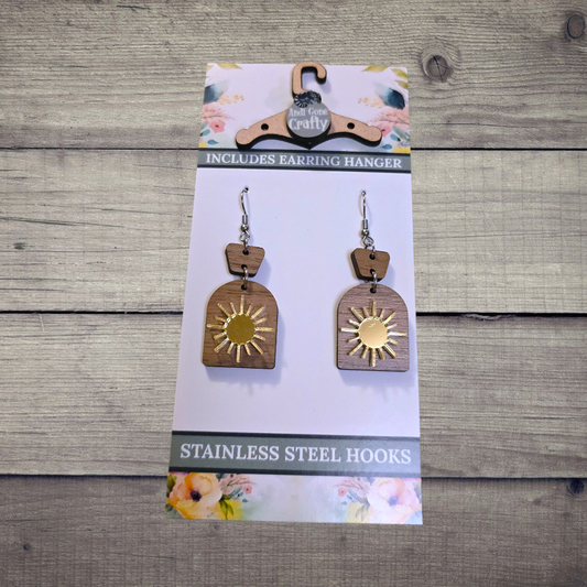 Sunburst - (Lightweight Wood and Stainless Steel Hooks) -  Earring Number 300146
