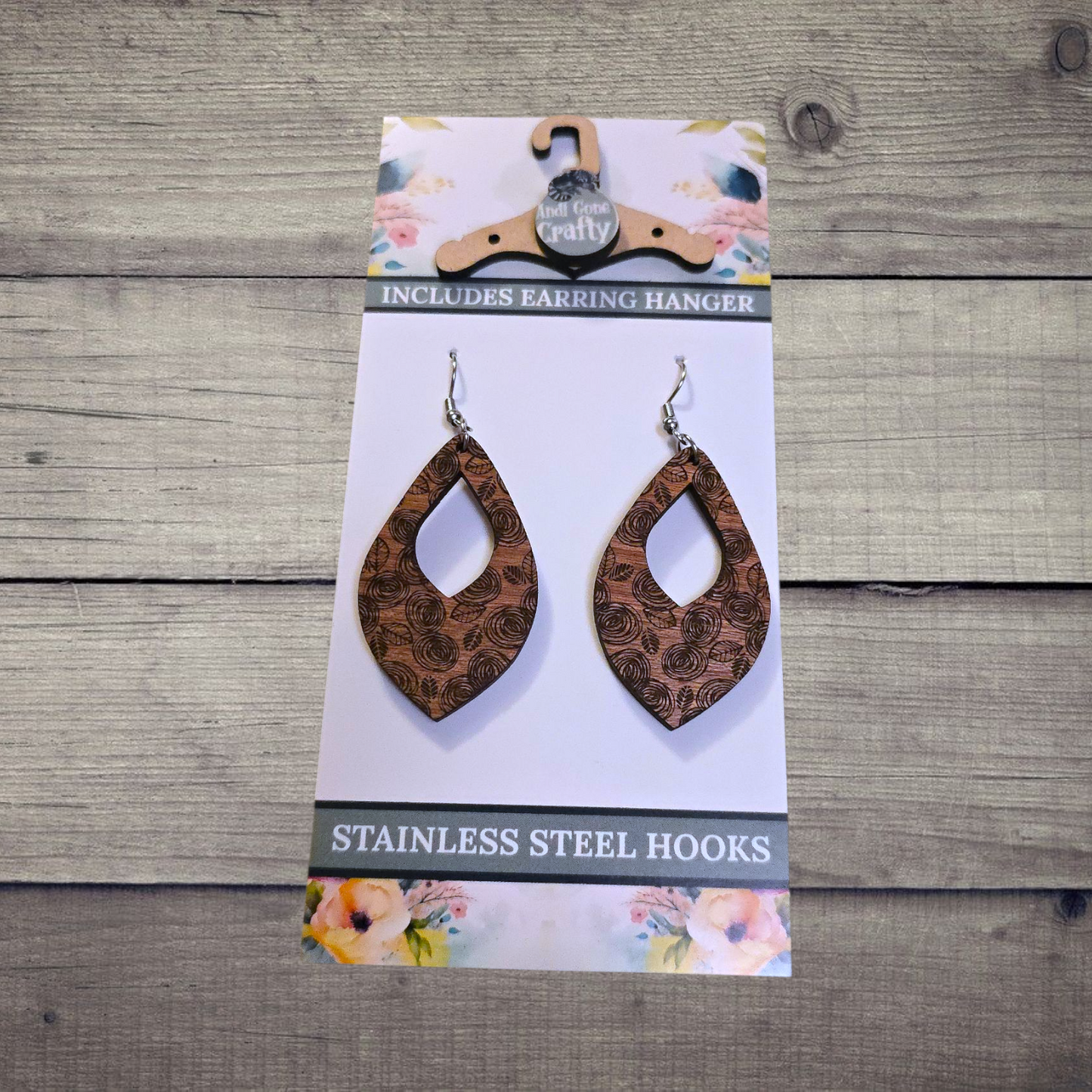 Flower - (Lightweight Wood and Stainless Steel Hooks) -  Earring Number 300149