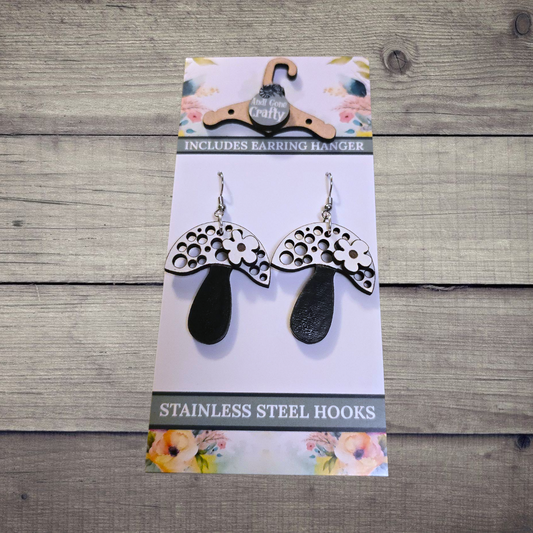 Mushroom - (Lightweight Wood and Stainless Steel Hooks) -  Earring Number 300151