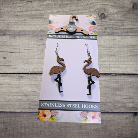 Flamingo - (Lightweight Wood and Stainless Steel Hooks) -  Earring Number 300154