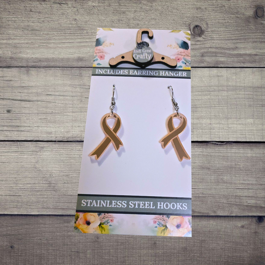 Pink Mirror Ribbon - (Lightweight Wood and Stainless Steel Hooks) -  Earring Number 300155