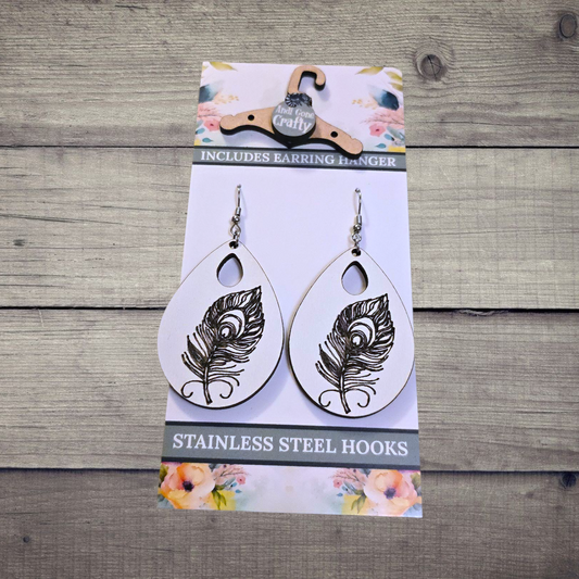 Feather - (Lightweight Wood and Stainless Steel Hooks) -  Earring Number 300156