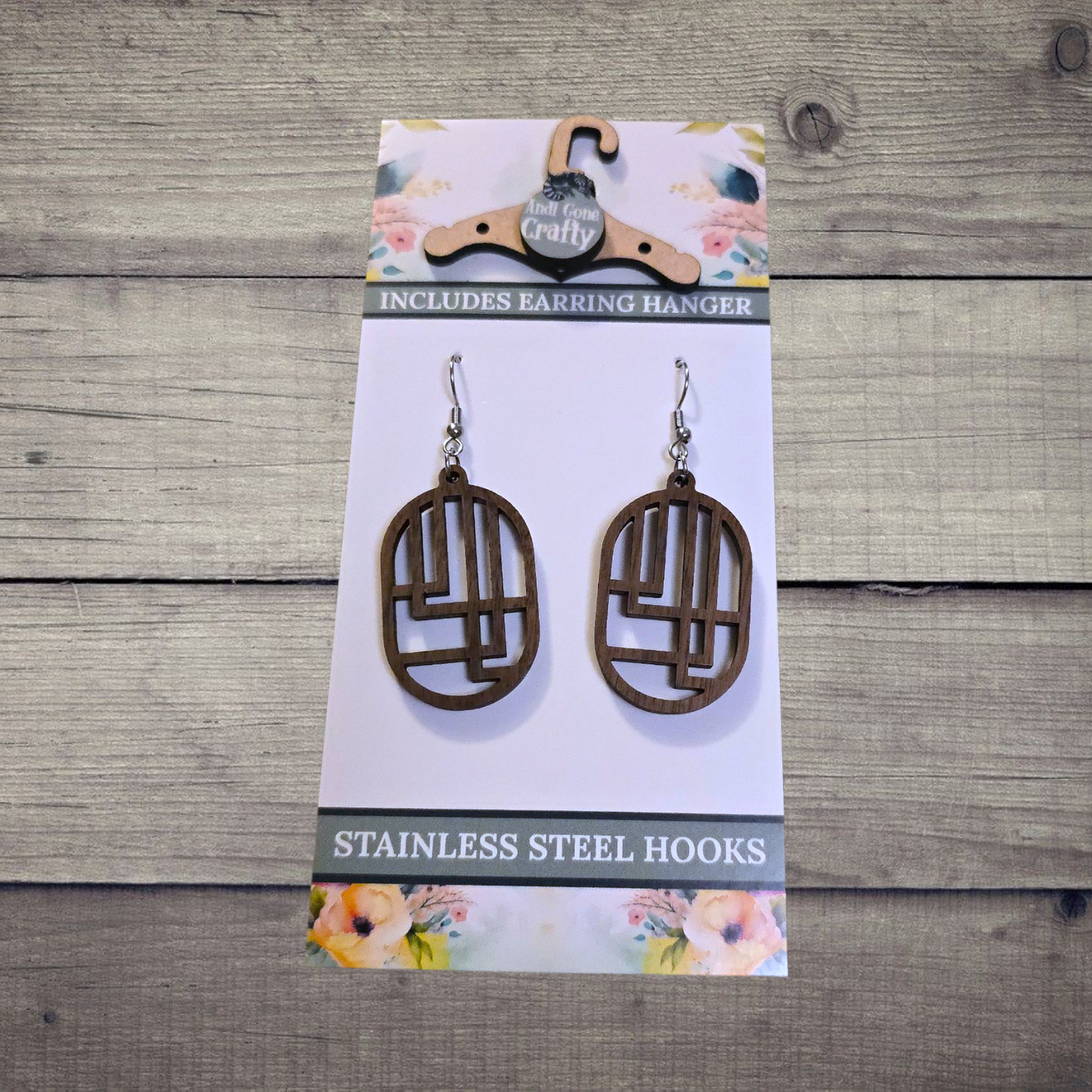 Shape - (Lightweight Wood and Stainless Steel Hooks) -  Earring Number 300160