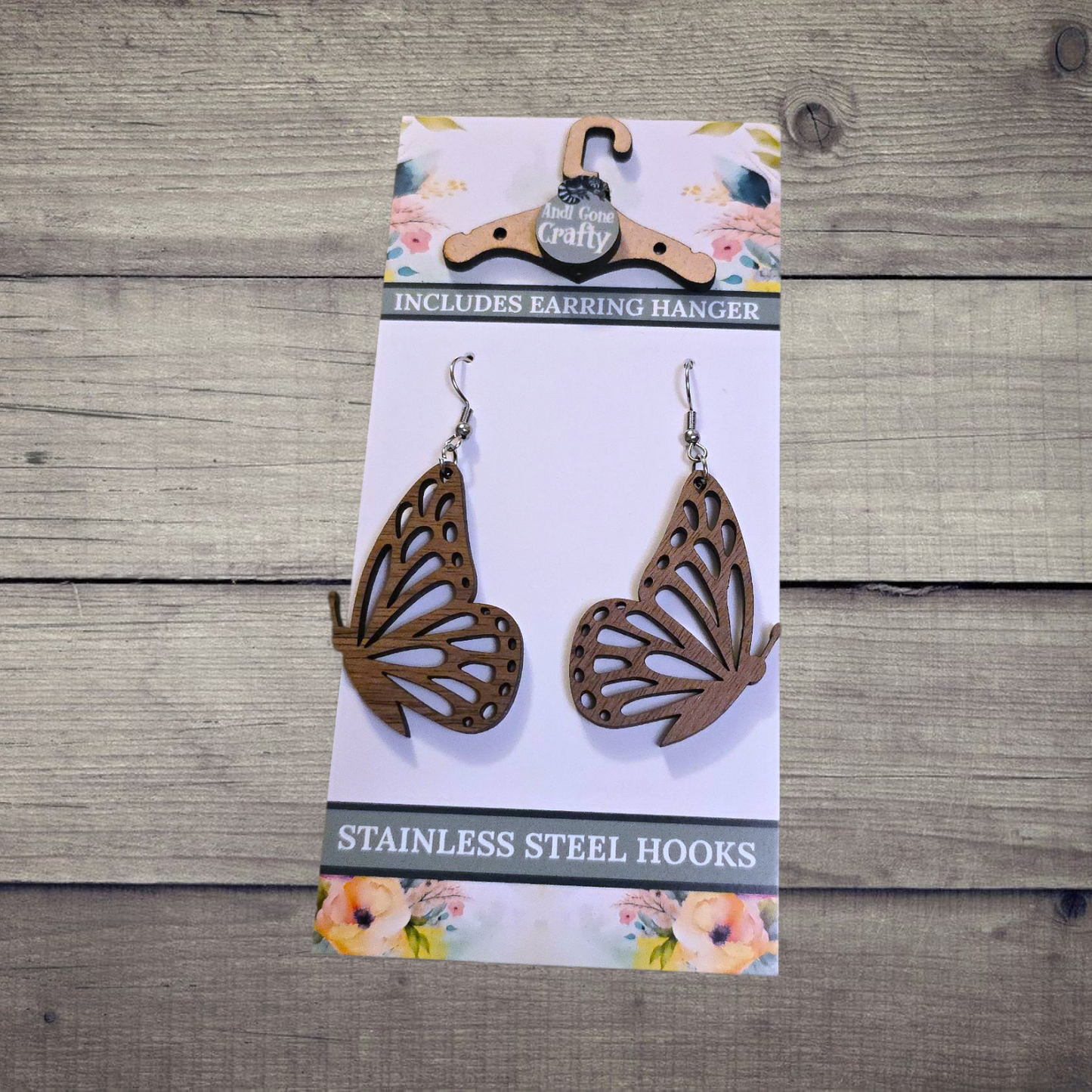 Butterfly - (Lightweight Wood and Stainless Steel Hooks) -  Earring Number 300163
