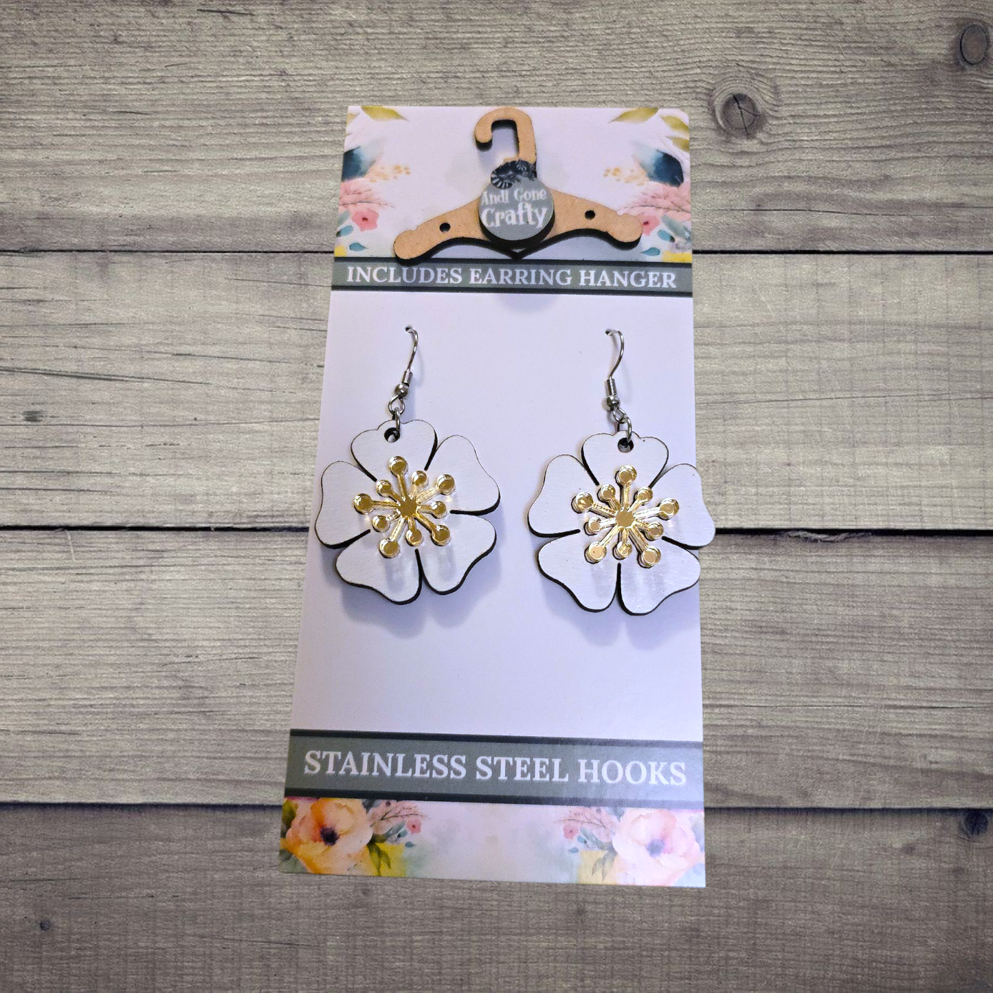 Flower - (Lightweight Wood and Stainless Steel Hooks) -  Earring Number 300164