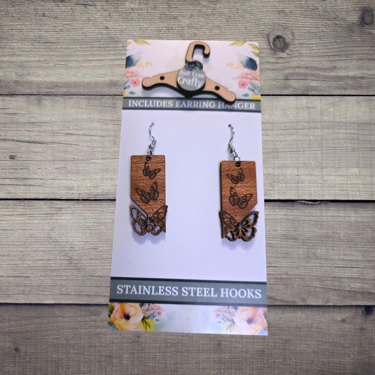 Butterfly- (Lightweight Wood and Stainless Steel Hooks) -  Earring Number 300165