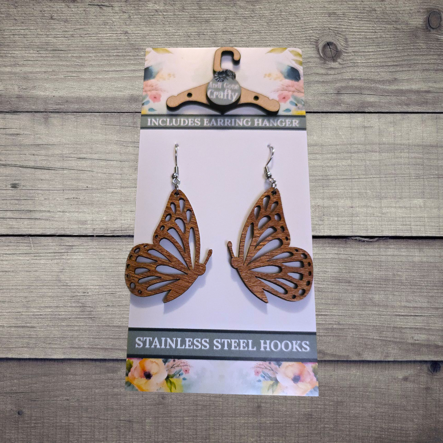 Butterfly - (Lightweight Wood and Stainless Steel Hooks) -  Earring Number 300168