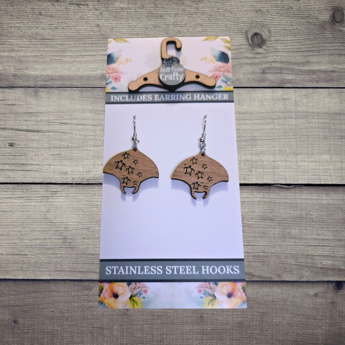 Stingray - (Lightweight Wood and Stainless Steel Hooks) -  Earring Number 300169