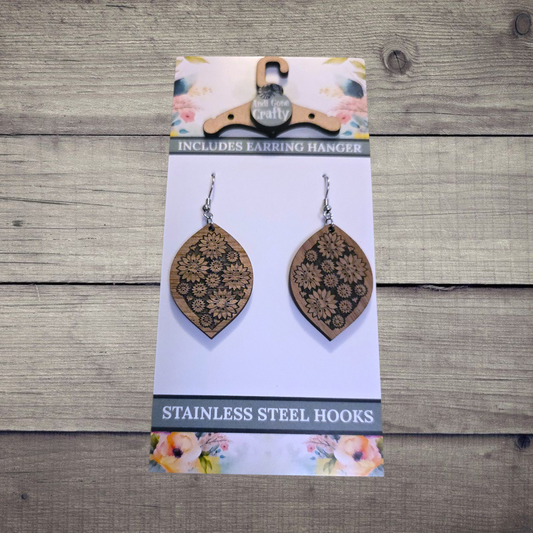 Flower - (Lightweight Wood and Stainless Steel Hooks) -  Earring Number 300108