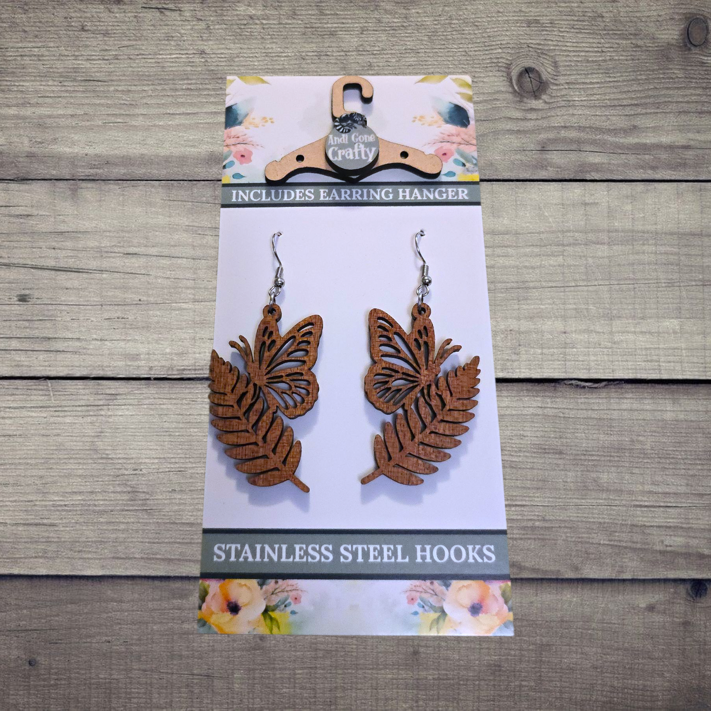 Butterfly - (Lightweight Wood and Stainless Steel Hooks) -  Earring Number 300073