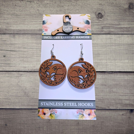 Fox - (Lightweight Wood and Stainless Steel Hooks) -  Earring Number 300109