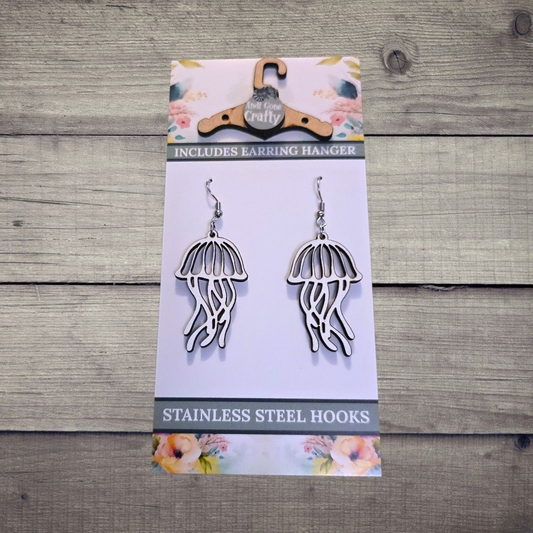 Jellyfish- (Lightweight Wood and Stainless Steel Hooks) -  Earring Number 300115