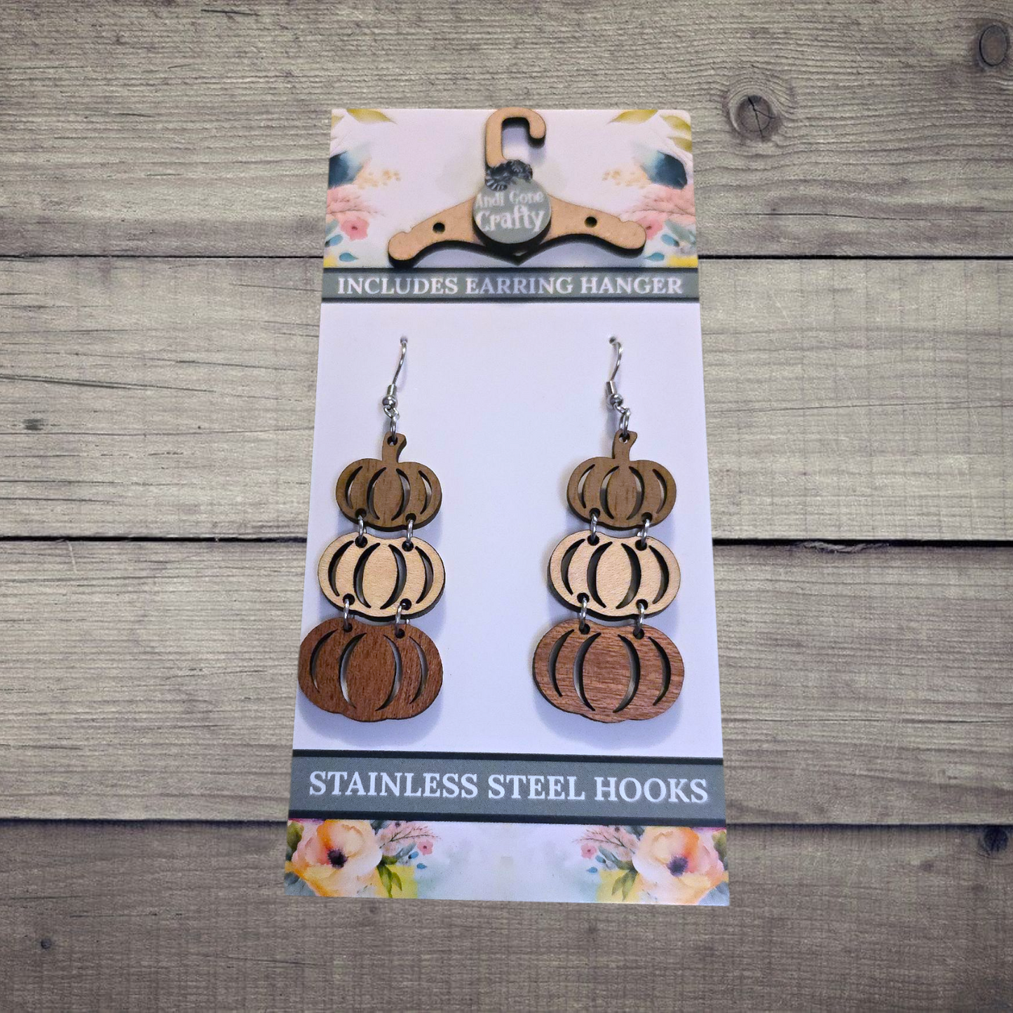 Pumpkin - (Lightweight Wood and Stainless Steel Hooks) -  Earring Number 300116