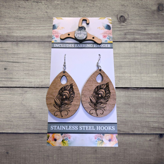 Feather - (Lightweight Wood and Stainless Steel Hooks) -  Earring Number 300117