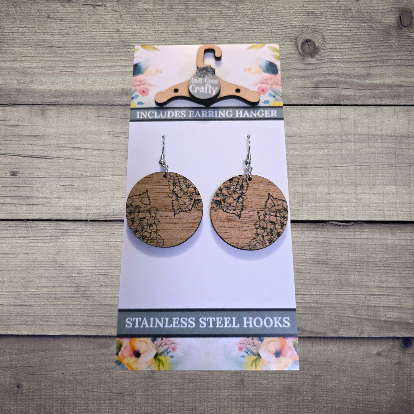 Flower - (Lightweight Wood and Stainless Steel Hooks) -  Earring Number 300120