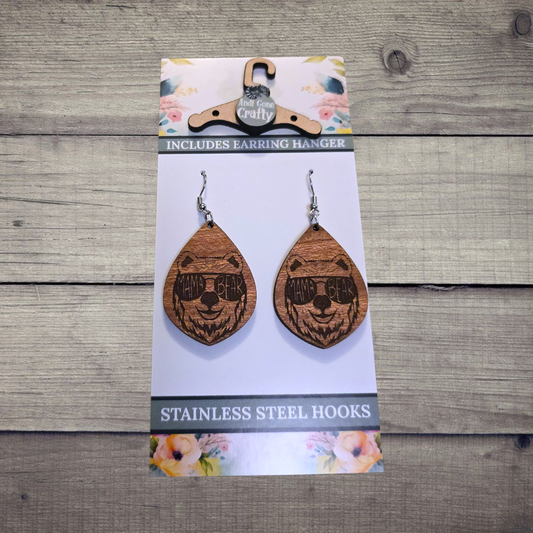 Mama Bear - (Lightweight Wood and Stainless Steel Hooks) -  Earring Number 300078