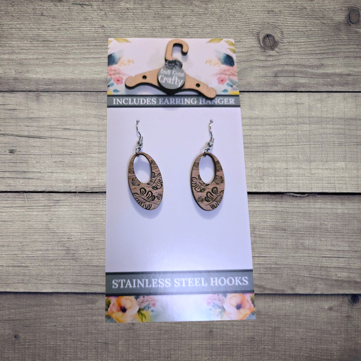 Flower - (Lightweight Wood and Stainless Steel Hooks) -  Earring Number 300085