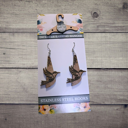 Hummingbird- (Lightweight Wood and Stainless Steel Hooks) -  Earring Number 300095