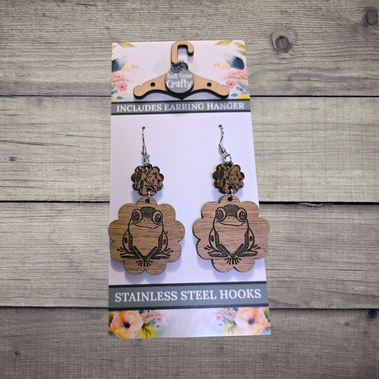 Frog - (Lightweight Wood and Stainless Steel Hooks) -  Earring Number 300096