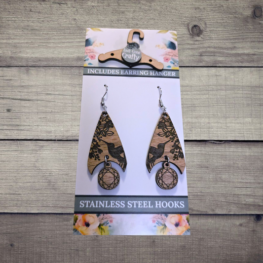 Hummingbird - (Lightweight Wood and Stainless Steel Hooks) -  Earring Number 300097