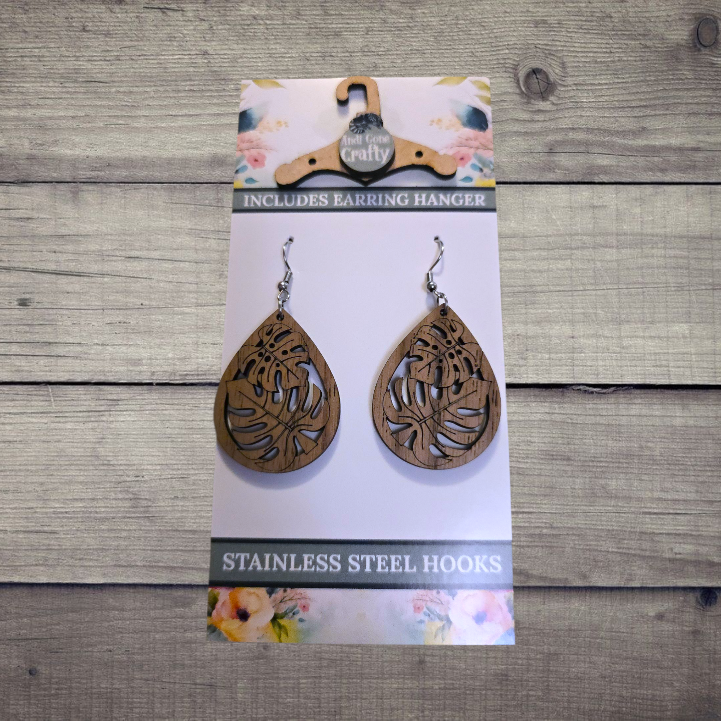 Flower - (Lightweight Wood and Stainless Steel Hooks) -  Earring Number 300099