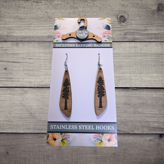 Tree - (Lightweight Wood and Stainless Steel Hooks) -  Earring Number 300042
