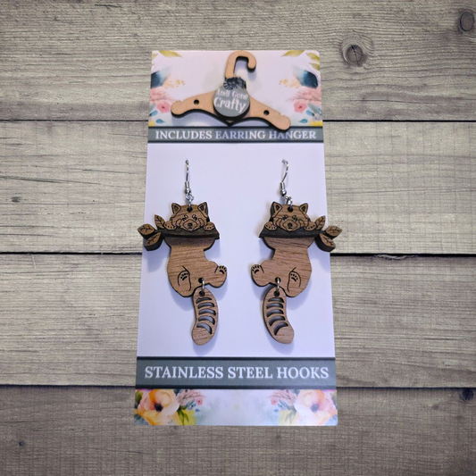 Red Panda - (Lightweight Wood and Stainless Steel Hooks) -  Earring Number 300048