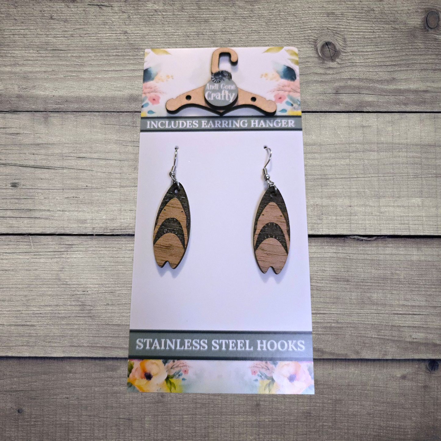 Shark - (Lightweight Wood and Stainless Steel Hooks) -  Earring Number 300050
