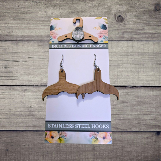 Whale Tale- (Lightweight Wood and Stainless Steel Hooks) -  Earring Number 300057