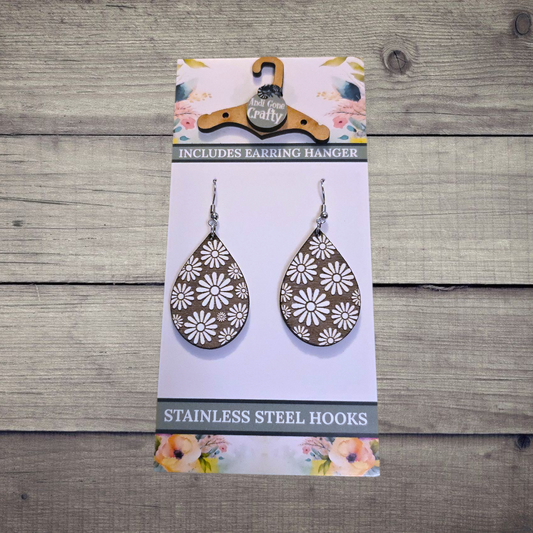 Flower - (Lightweight Wood and Stainless Steel Hooks) -  Earring Number 300059