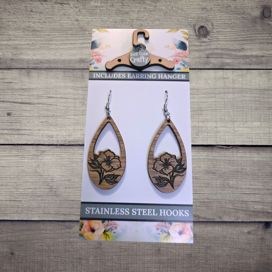 Flower - (Lightweight Wood and Stainless Steel Hooks) -  Earring Number 300061