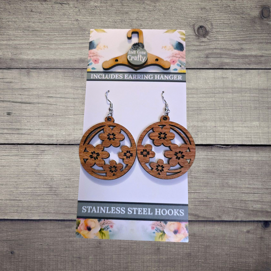Flower - (Lightweight Wood and Stainless Steel Hooks) -  Earring Number 300062