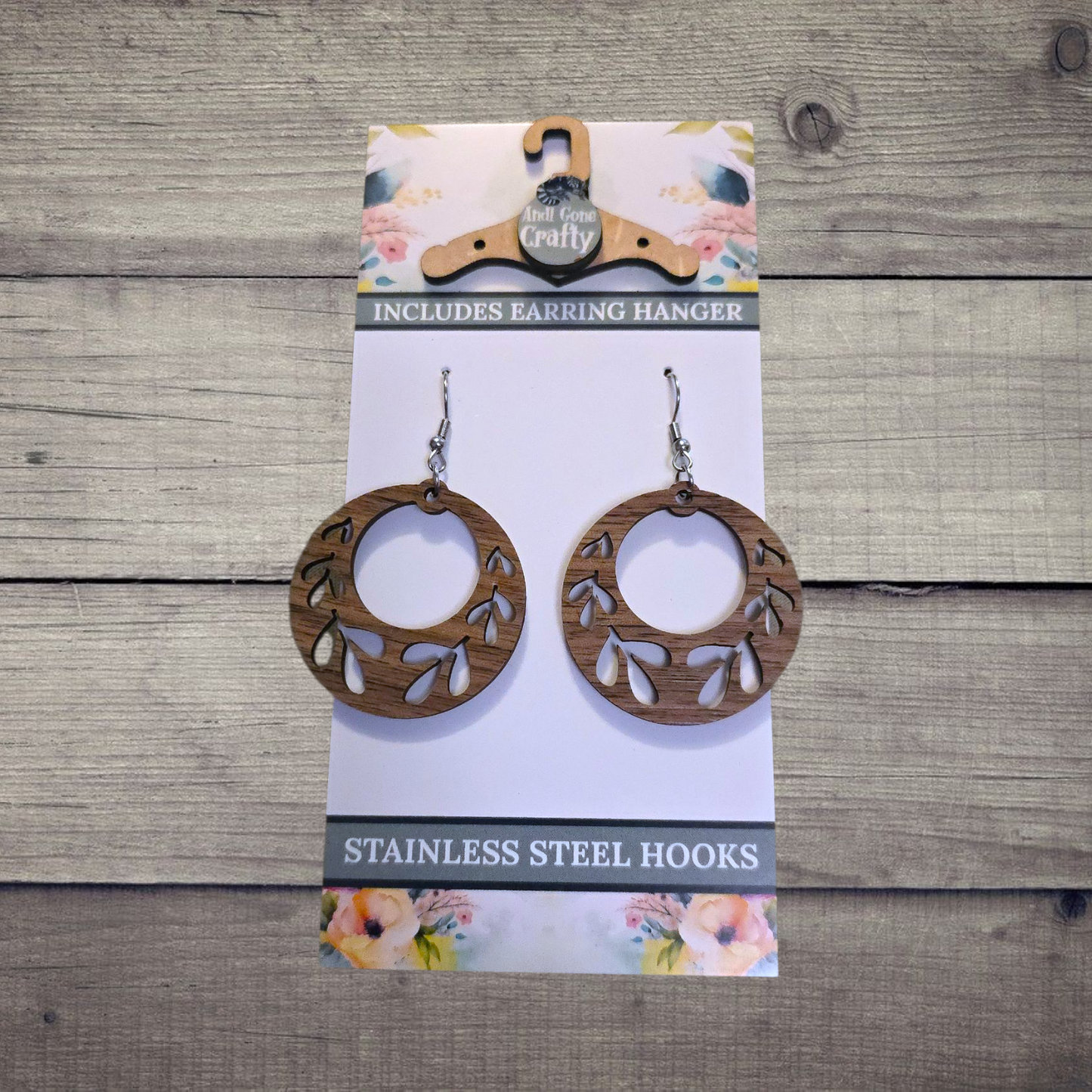 Flower - (Lightweight Wood and Stainless Steel Hooks) -  Earring Number 300065