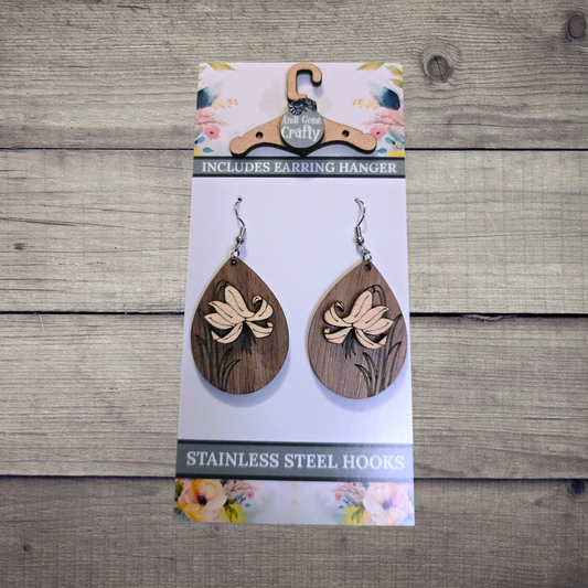 Flower - (Lightweight Wood and Stainless Steel Hooks) -  Earring Number 300070