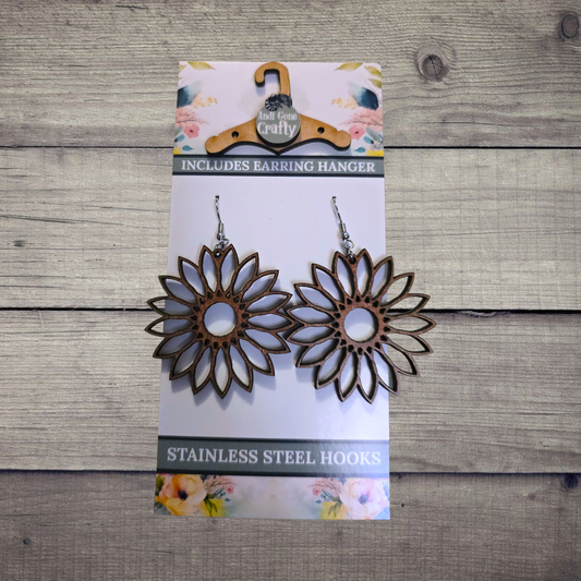 Flower - (Lightweight Wood and Stainless Steel Hooks) -  Earring Number 300072