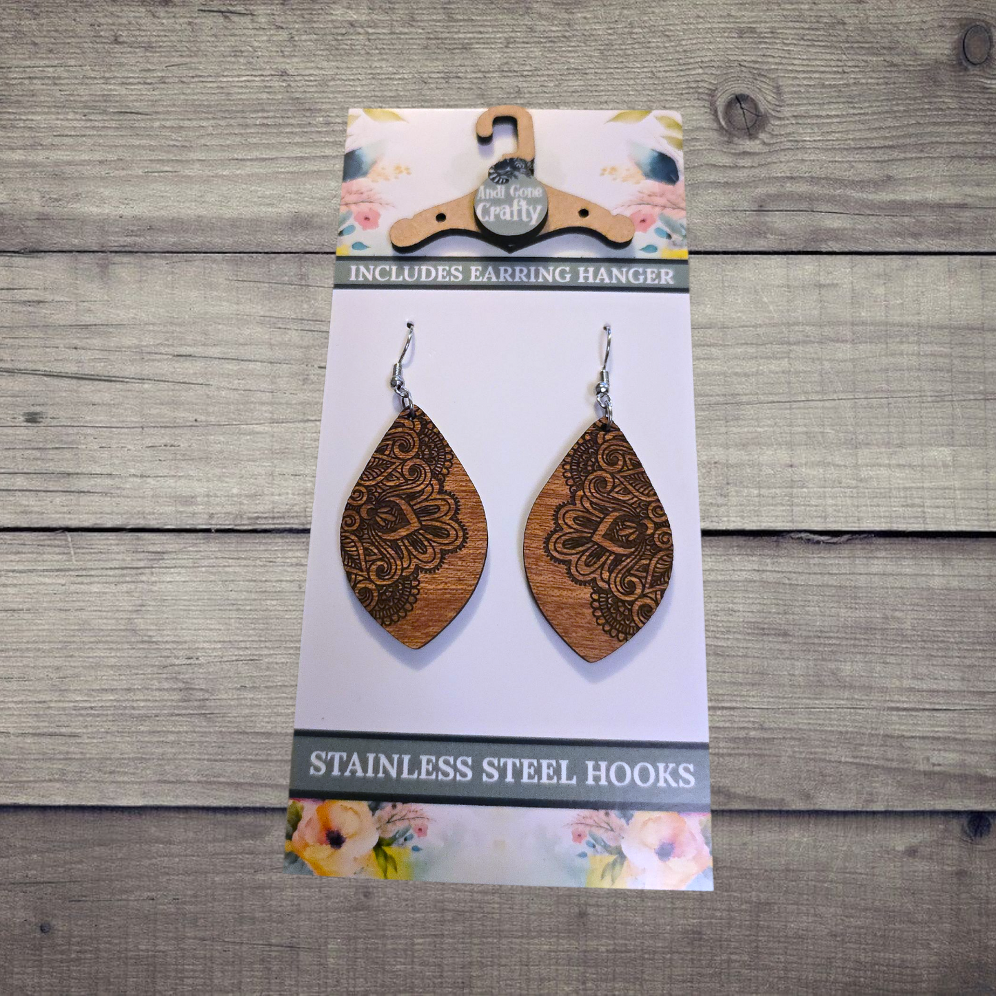 Mandala (3 colors) - (Lightweight Wood and Stainless Steel Hooks) -  Earring Number 300006