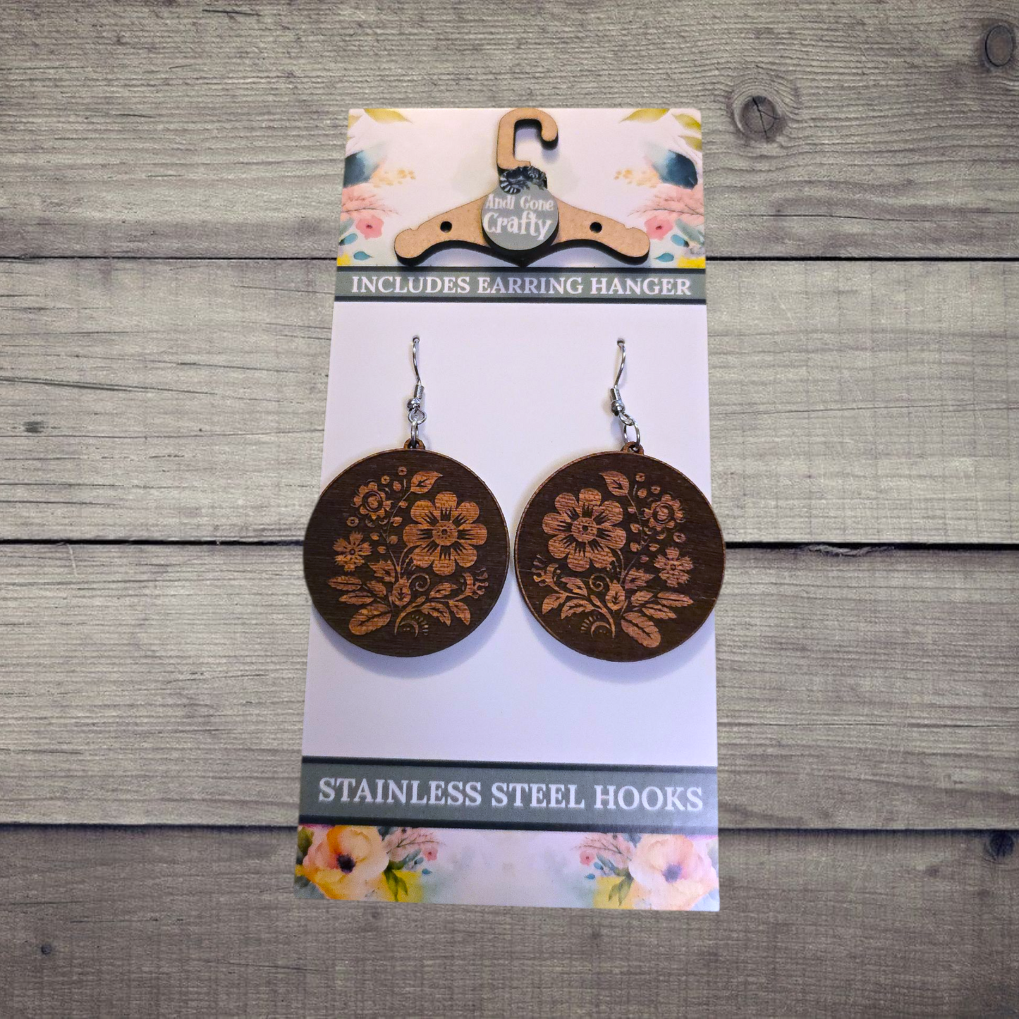 Flowers (2 colors) - (Lightweight Wood and Stainless Steel Hooks) -  Earring Number 300007