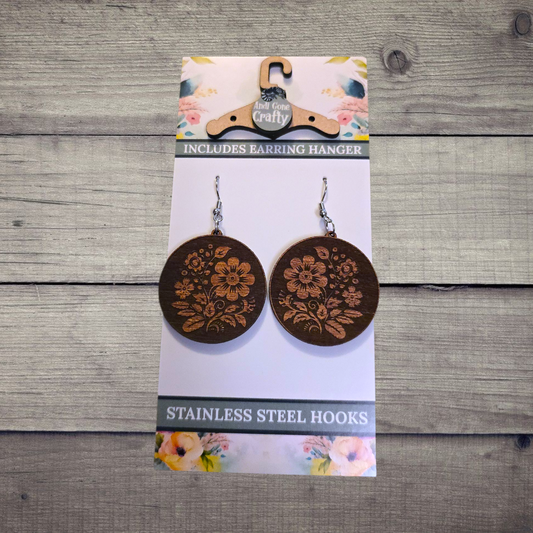 Flowers (2 colors) - (Lightweight Wood and Stainless Steel Hooks) -  Earring Number 300007