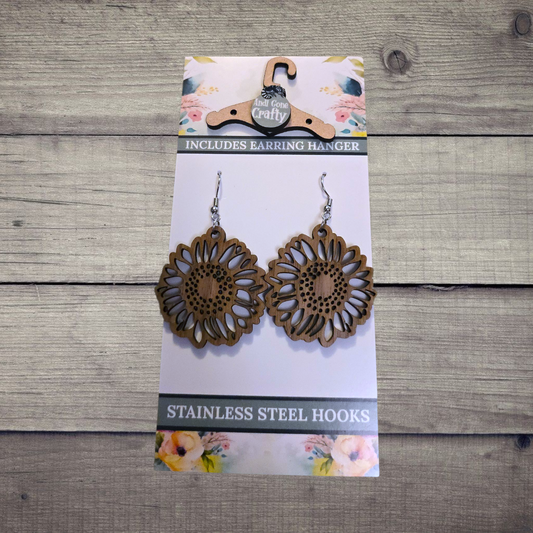 Sunflower (2 colors) - (Lightweight Wood and Stainless Steel Hooks) -  Earring Number 300008