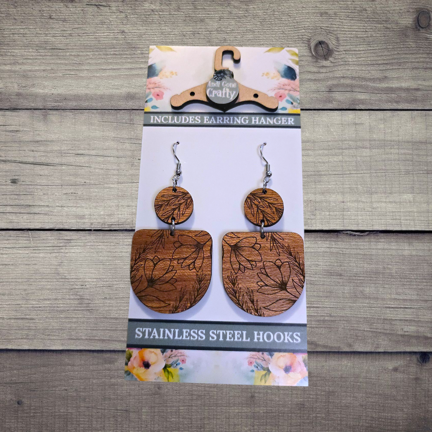 Flower - (Lightweight Wood and Stainless Steel Hooks) -  Earring Number 300009