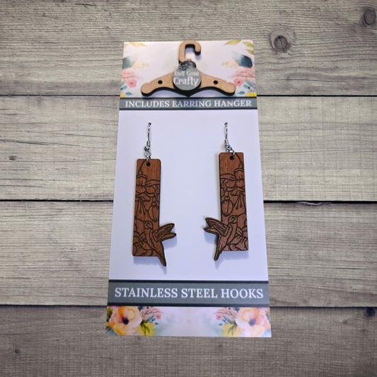 Hummingbird- (Lightweight Wood and Stainless Steel Hooks) -  Earring Number 300011