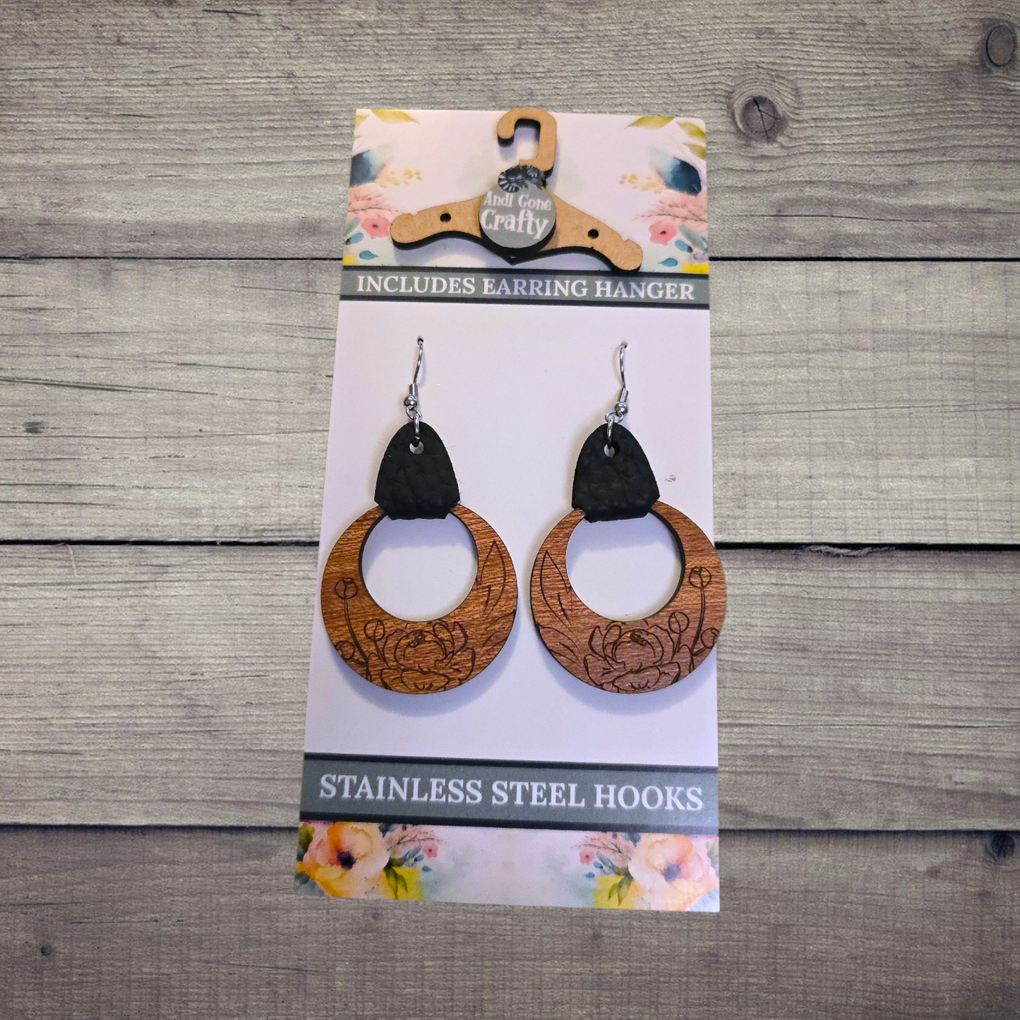 Flower - (Lightweight Wood and Stainless Steel Hooks) -  Earring Number 300013