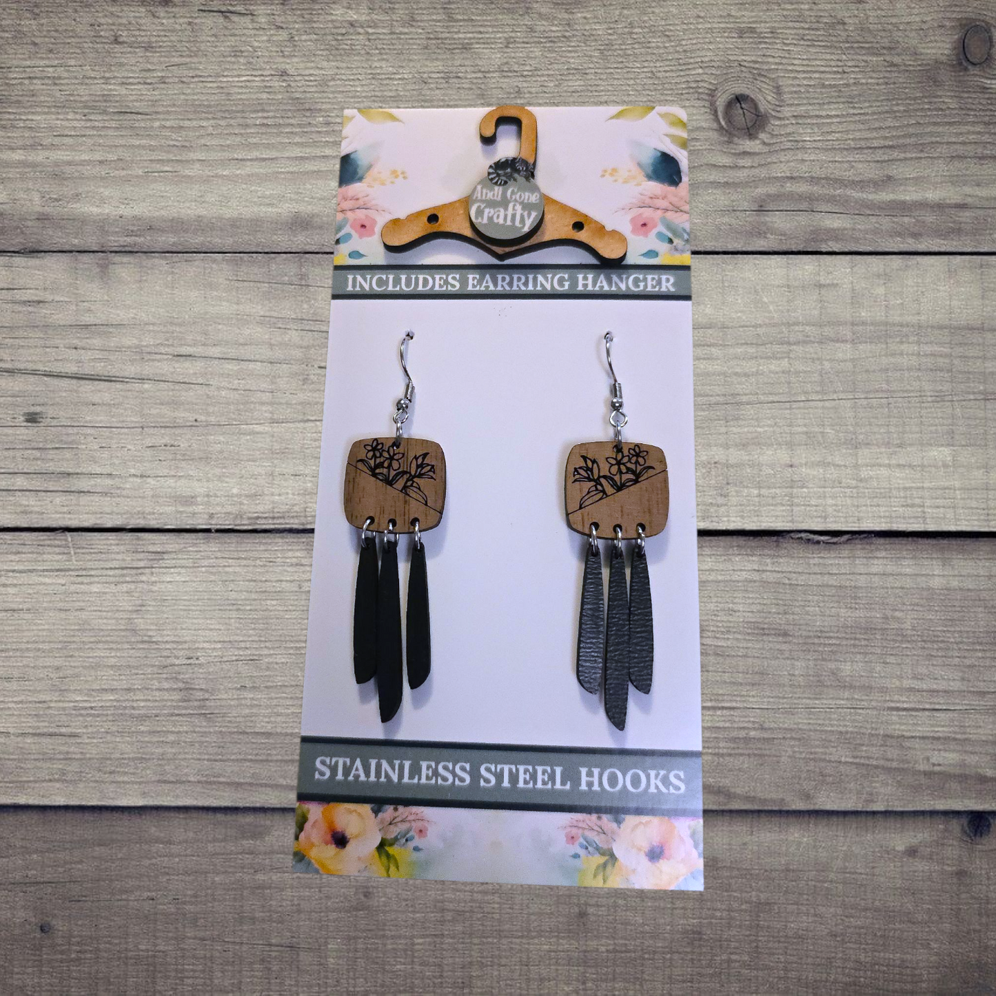 Flower - (Lightweight Wood and Stainless Steel Hooks) -  Earring Number 300016