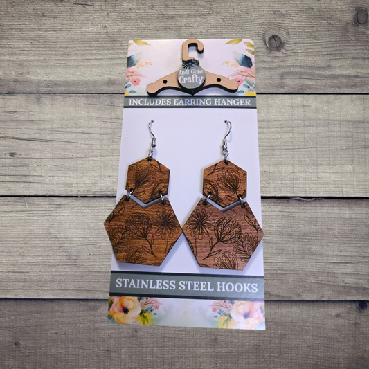 Flower - (Lightweight Wood and Stainless Steel Hooks) -  Earring Number 300019