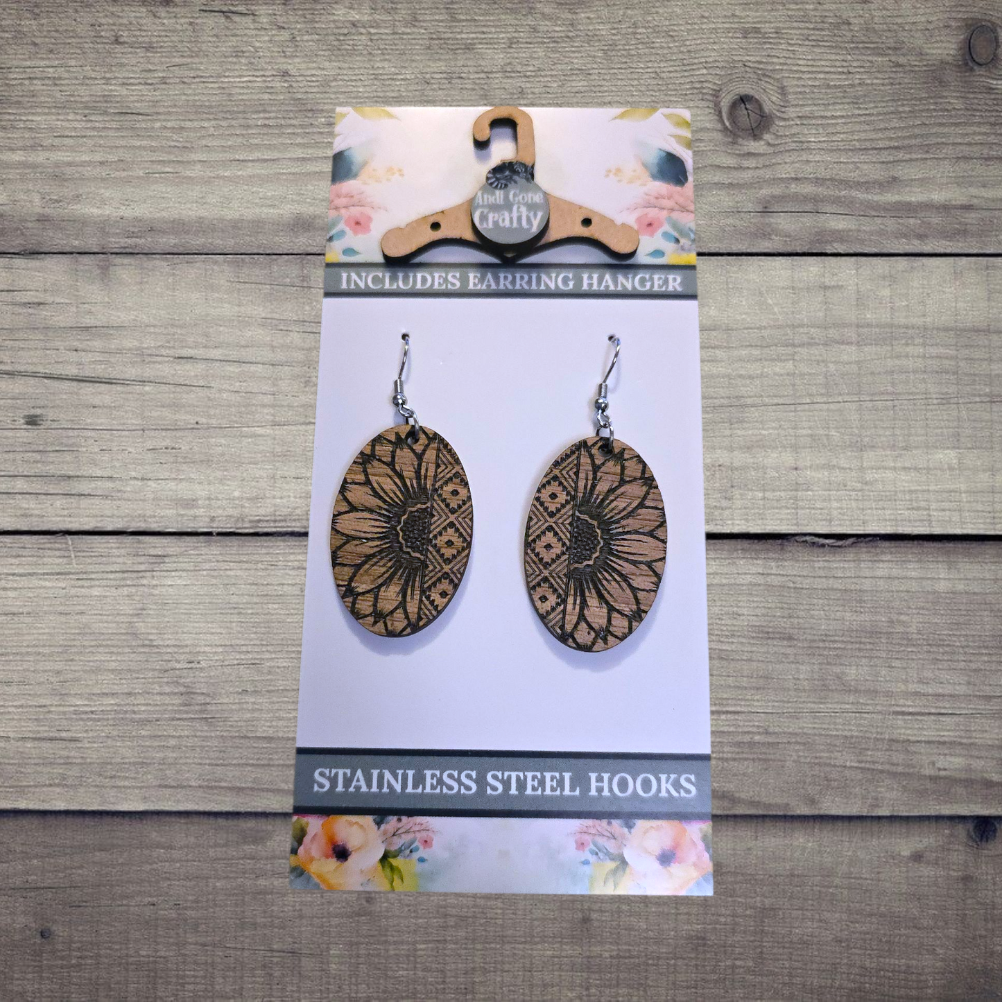 Flower - (Lightweight Wood and Stainless Steel Hooks) -  Earring Number 300027