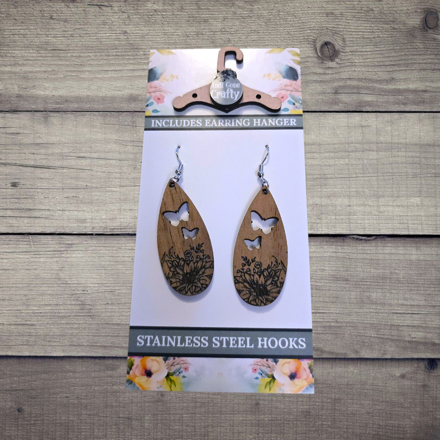 Flower - (Lightweight Wood and Stainless Steel Hooks) -  Earring Number 300029