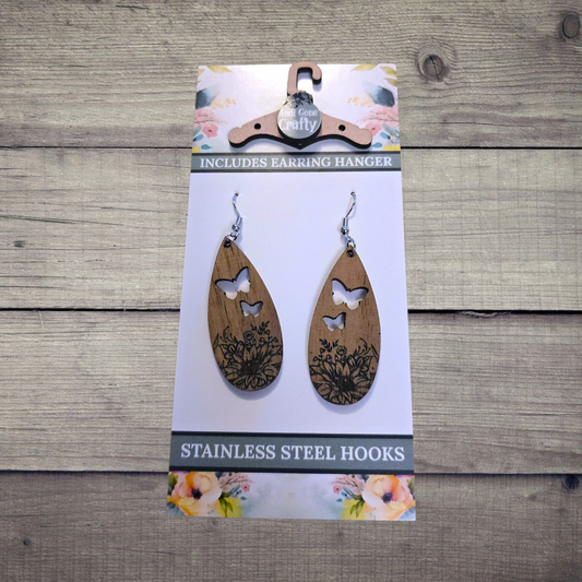 Flower - (Lightweight Wood and Stainless Steel Hooks) -  Earring Number 300029