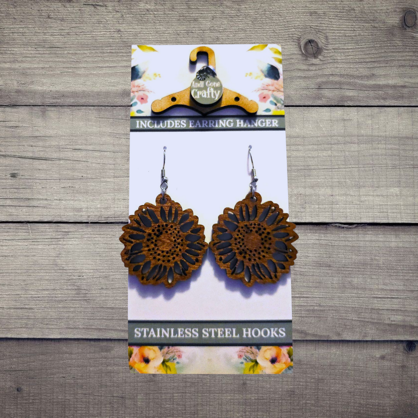 Sunflower (2 colors) - (Lightweight Wood and Stainless Steel Hooks) -  Earring Number 300008