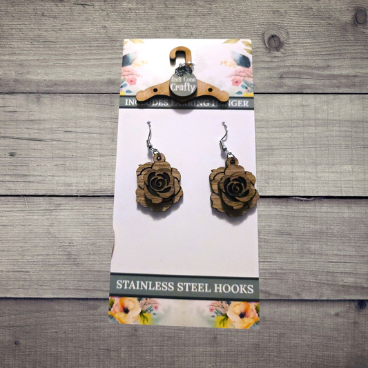 Flower - (Lightweight Wood and Stainless Steel Hooks) -  Earring Number 300034