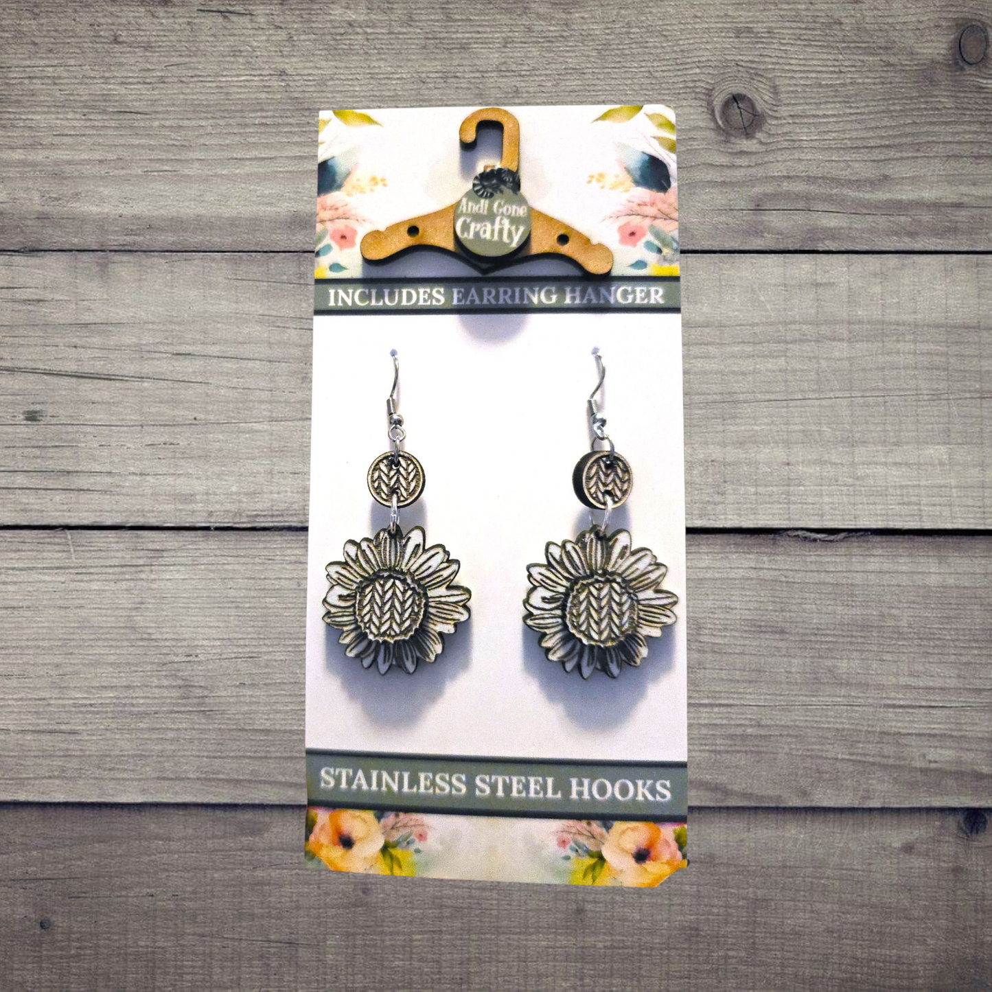 Flower Sweater - (Lightweight Wood and Stainless Steel Hooks) -  Earring Number 300035